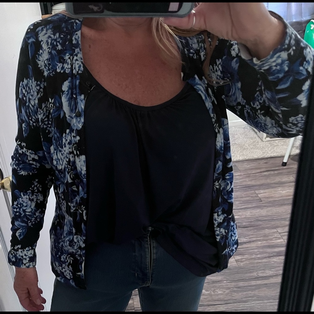 Charter club, blue cardigan, sweater, light weight